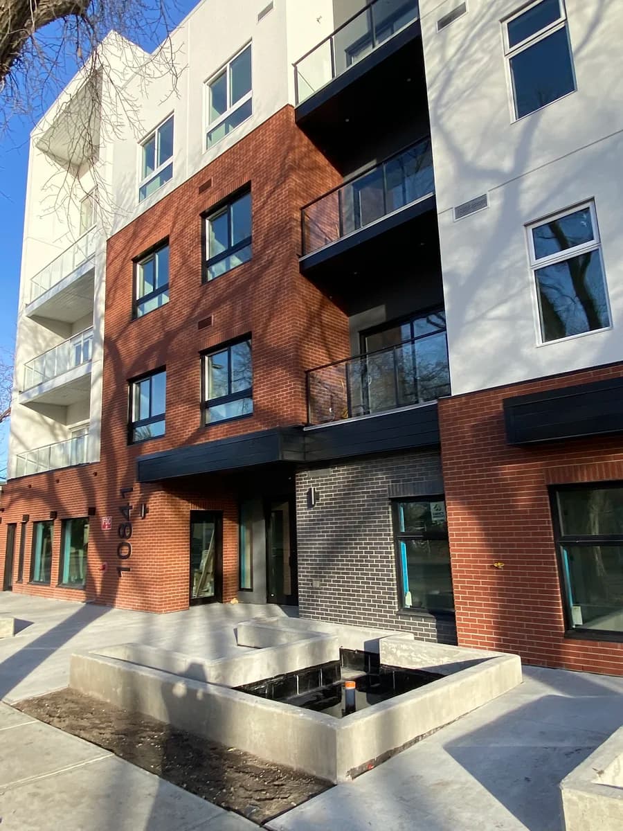 Condo courtyard with water feature